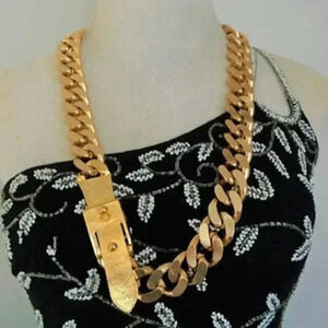 NYC (RARE) yellow gold tone jumbo Miami curb link chain
